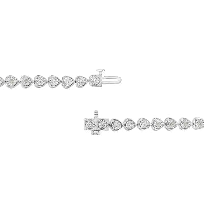 .925 Sterling Silver 1/3 Cttw Miracle-set Diamond Heart Link Bracelet (i-j Color I2-i3 Clarity) - 7.25’’ - Fine