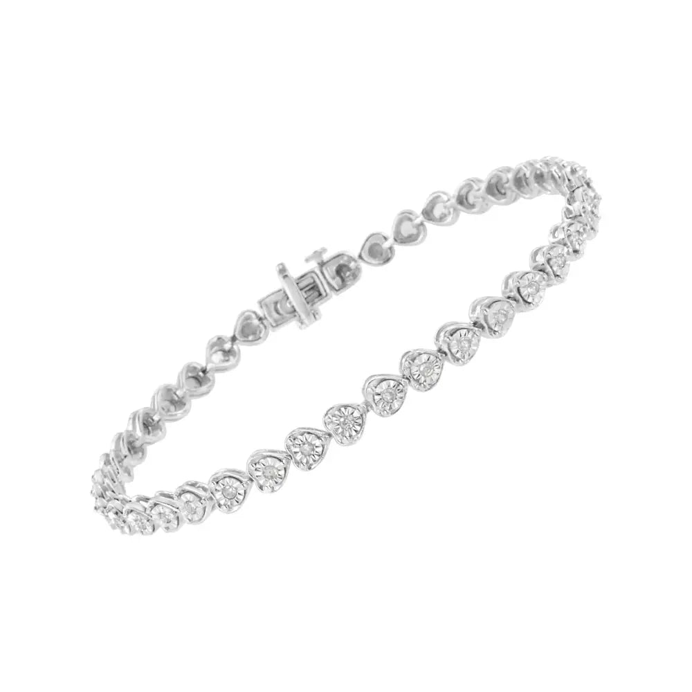 .925 Sterling Silver 1/3 Cttw Miracle-set Diamond Heart Link Bracelet (i-j Color I2-i3 Clarity) - 7.25’’ - Fine