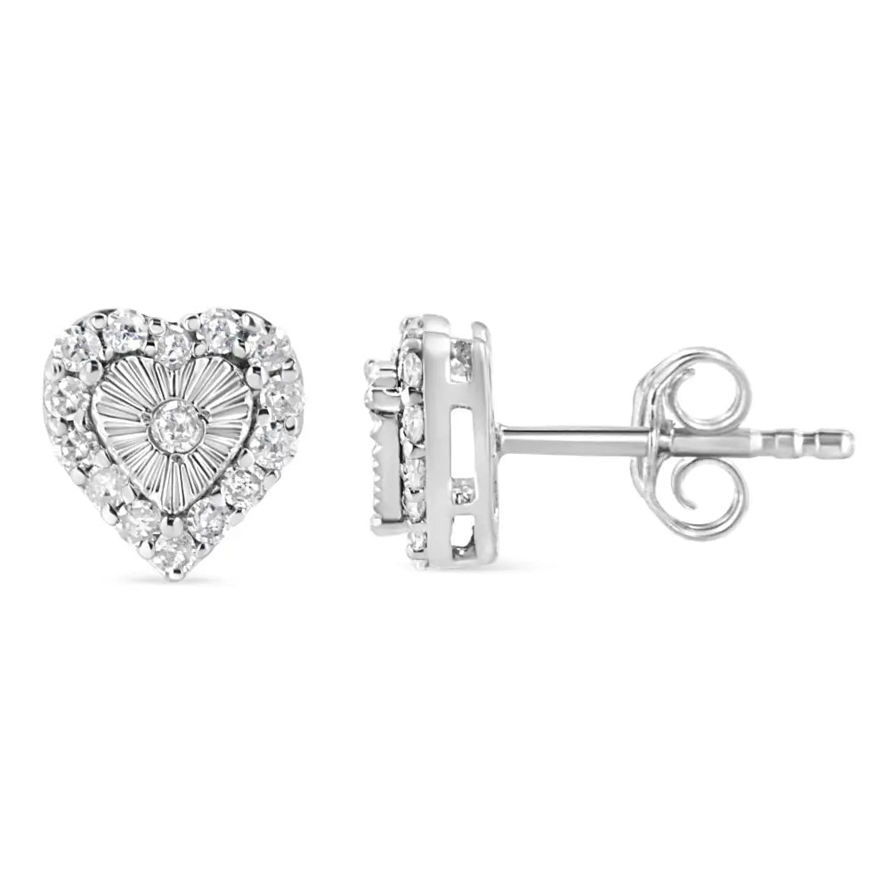 .925 Sterling Silver 1/3 Cttw Miracle Set Round-cut Diamond Heart Stud Earring (i-j Color I2-i3 Clarity) - Fine Jewelry