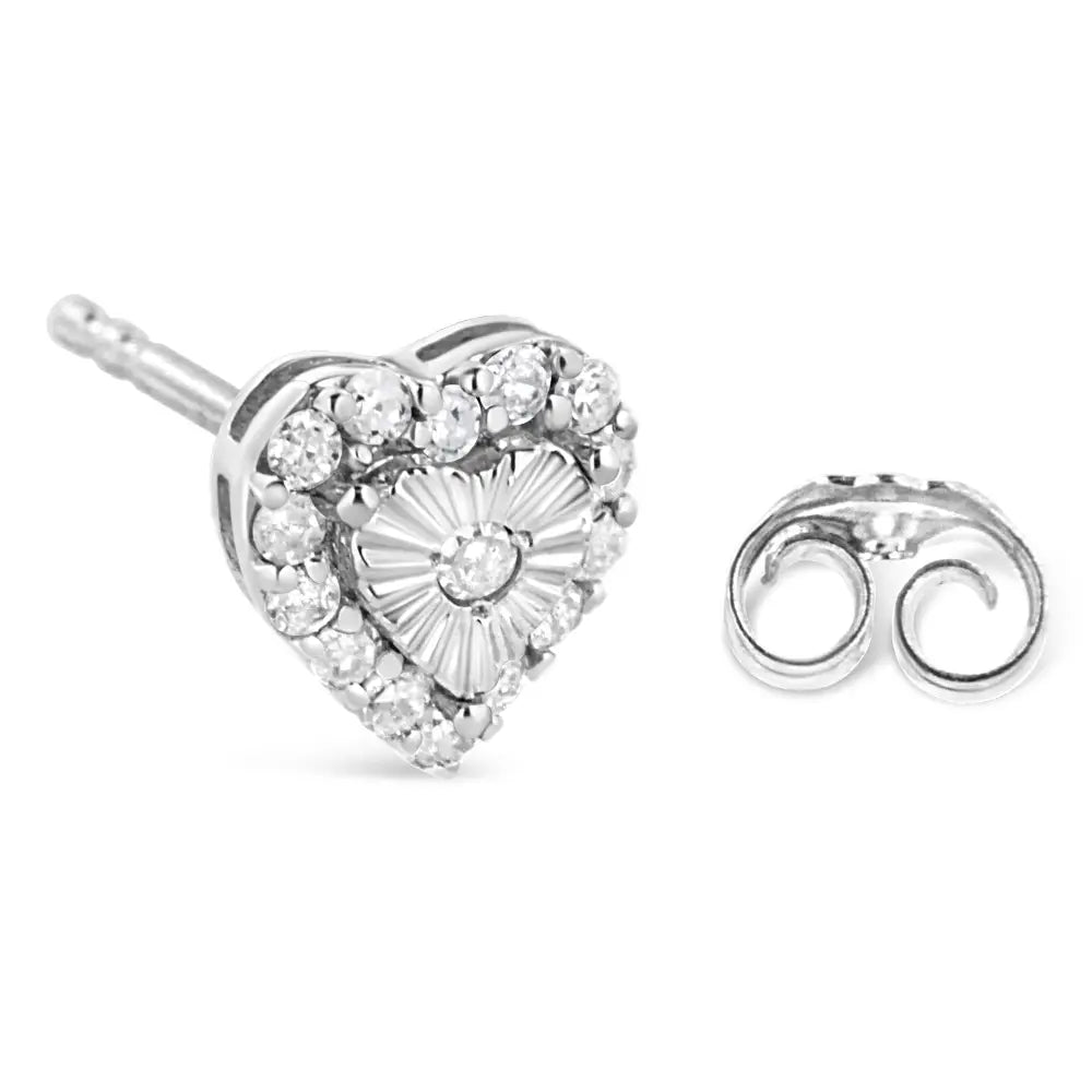 .925 Sterling Silver 1/3 Cttw Miracle Set Round-cut Diamond Heart Stud Earring (i-j Color I2-i3 Clarity) - Fine Jewelry