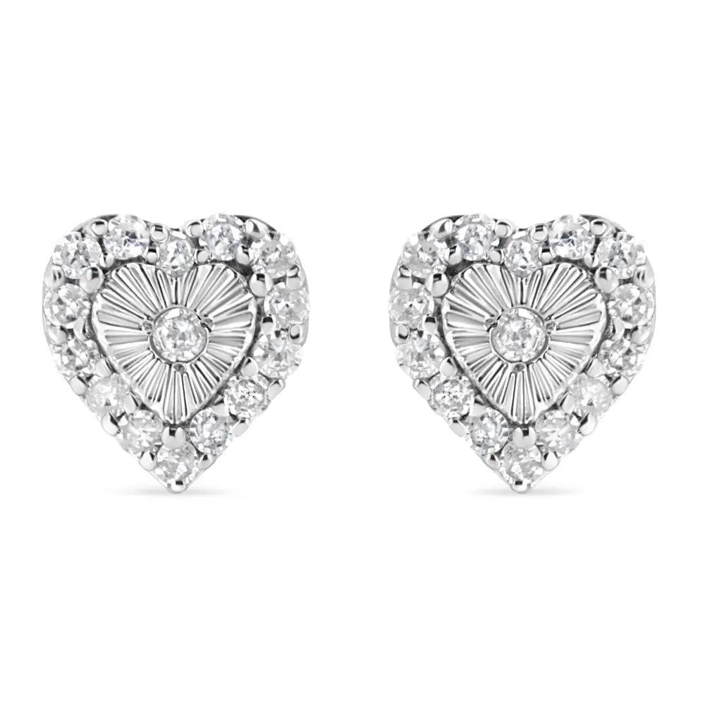 .925 Sterling Silver 1/3 Cttw Miracle Set Round-cut Diamond Heart Stud Earring (i-j Color I2-i3 Clarity) - Fine Jewelry