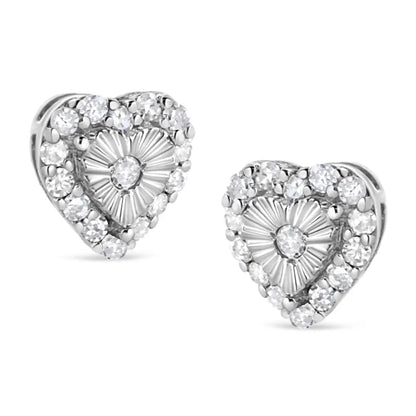 .925 Sterling Silver 1/3 Cttw Miracle Set Round-cut Diamond Heart Stud Earring (i-j Color I2-i3 Clarity) - Fine Jewelry