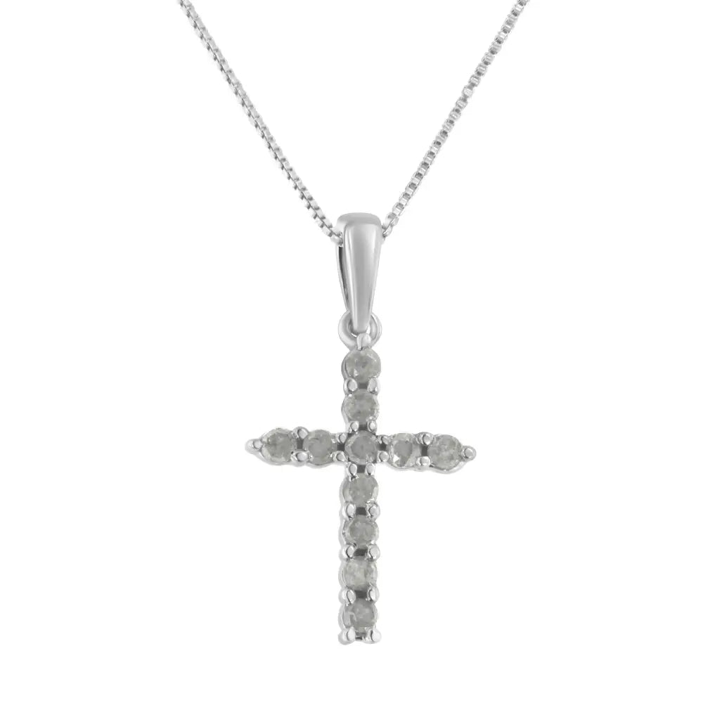 .925 Sterling-silver 1/3 Cttw Prong-set Diamond Traditional Cross 18’’ Pendant Necklace (i-j Color I3 Clarity)