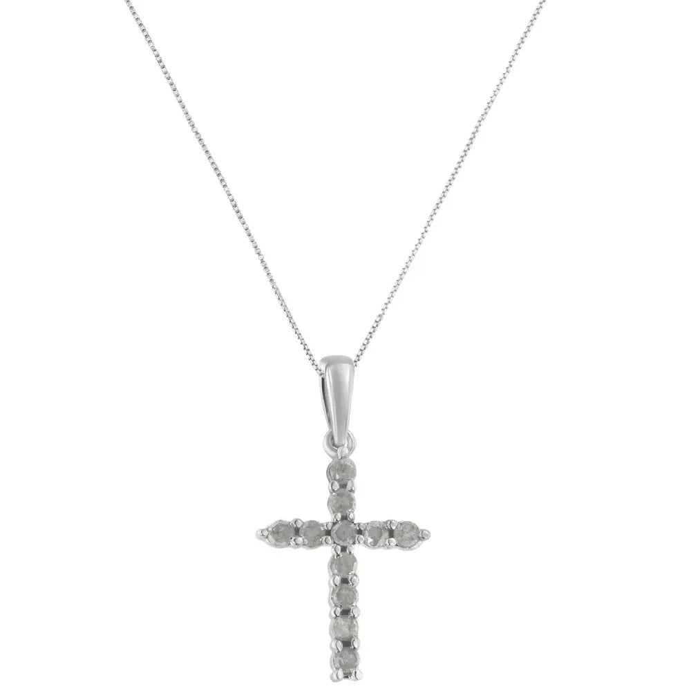 .925 Sterling-silver 1/3 Cttw Prong-set Diamond Traditional Cross 18’’ Pendant Necklace (i-j Color I3 Clarity)