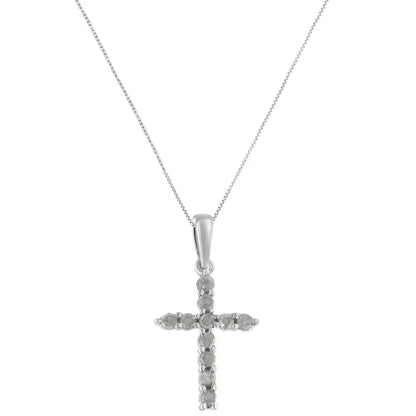 .925 Sterling-silver 1/3 Cttw Prong-set Diamond Traditional Cross 18’’ Pendant Necklace (i-j Color I3 Clarity)