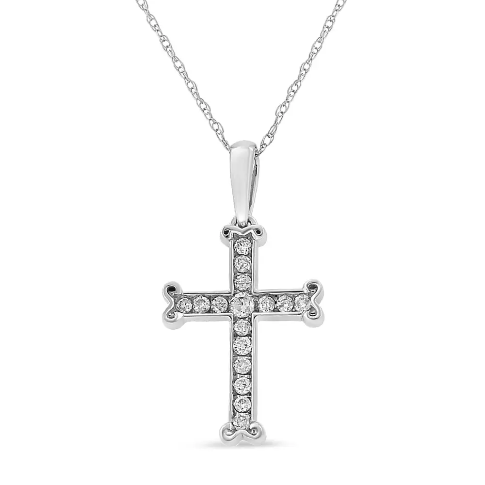 .925 Sterling Silver 1/3 Cttw Round-cut Diamond Cross 18’’ Pendant Necklace with Bale (j-k Color I2-i3 Clarity)