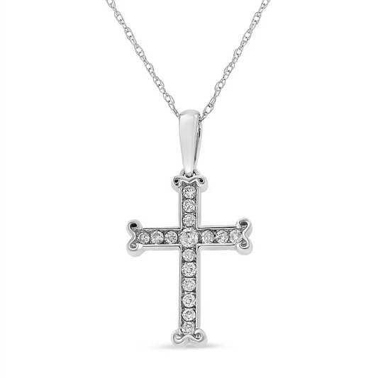 .925 Sterling Silver 1/3 Cttw Round-cut Diamond Cross 18’’ Pendant Necklace with Bale (j-k Color I2-i3 Clarity)