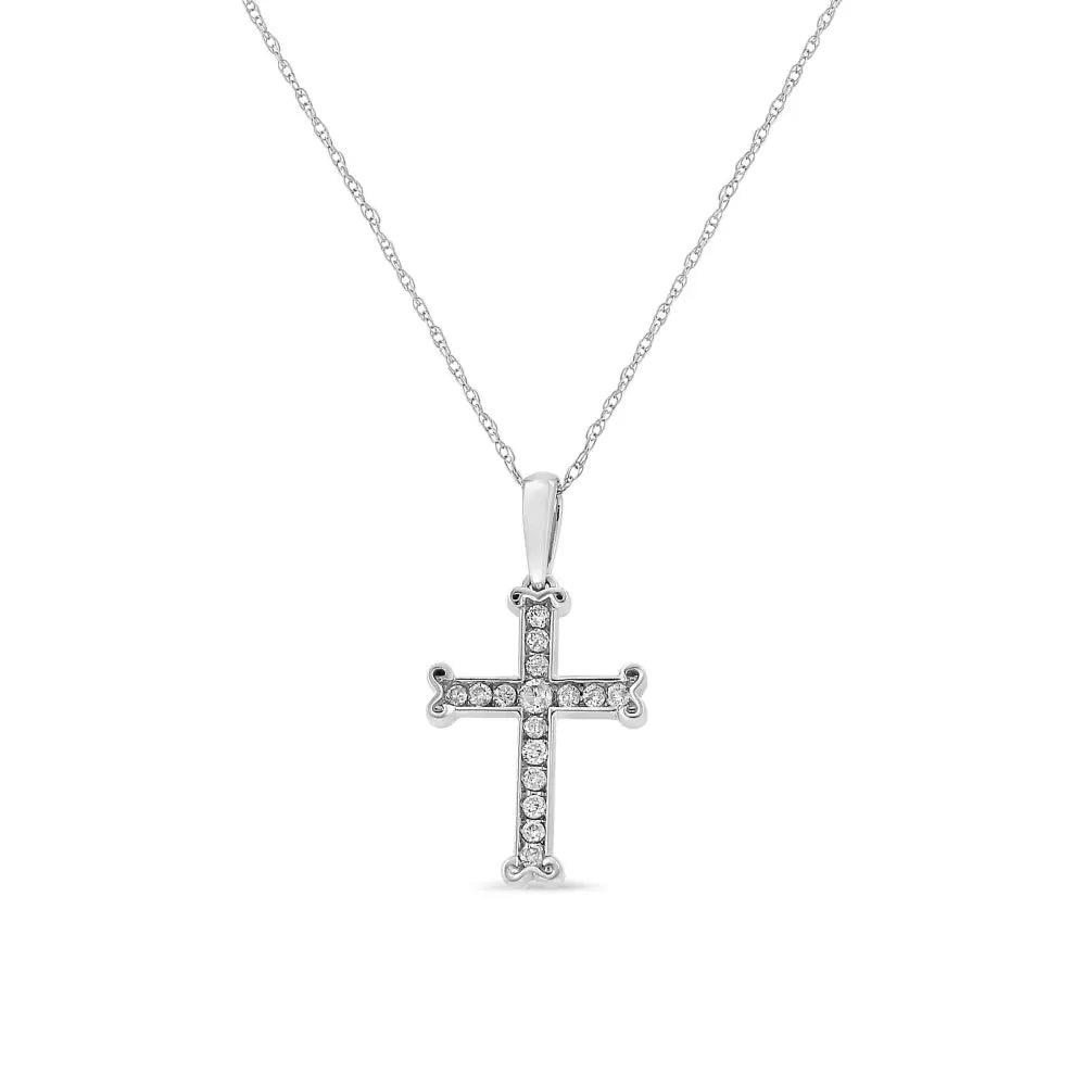 .925 Sterling Silver 1/3 Cttw Round-cut Diamond Cross 18’’ Pendant Necklace with Bale (j-k Color I2-i3 Clarity)