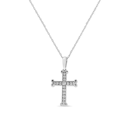 .925 Sterling Silver 1/3 Cttw Round-cut Diamond Cross 18’’ Pendant Necklace with Bale (j-k Color I2-i3 Clarity)