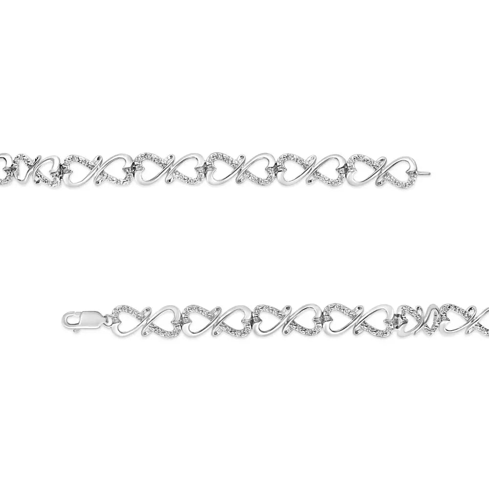 .925 Sterling Silver 1/3 Cttw Round-cut Diamond Double Heart Infinity Link 7.25’’ Bracelet (h-i Color I3 Clarity)