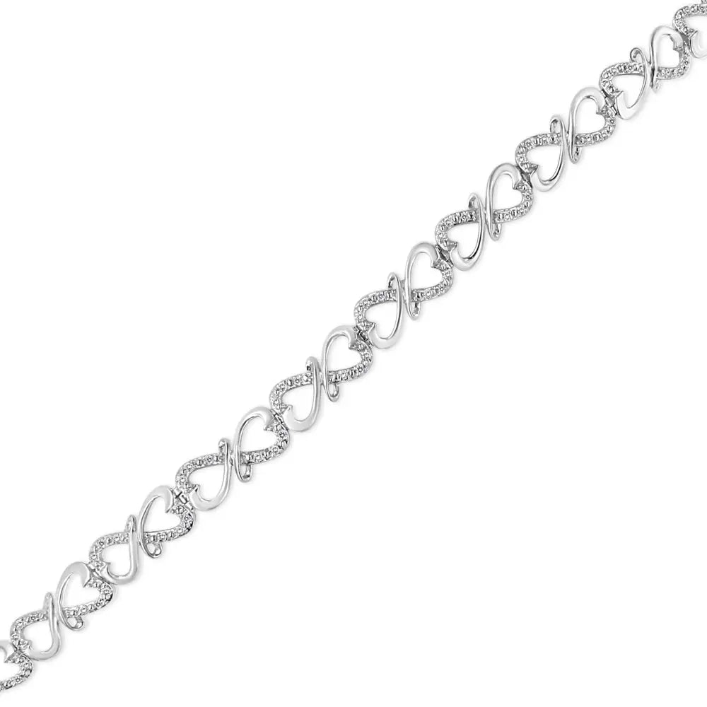 .925 Sterling Silver 1/3 Cttw Round-cut Diamond Double Heart Infinity Link 7.25’’ Bracelet (h-i Color I3 Clarity)