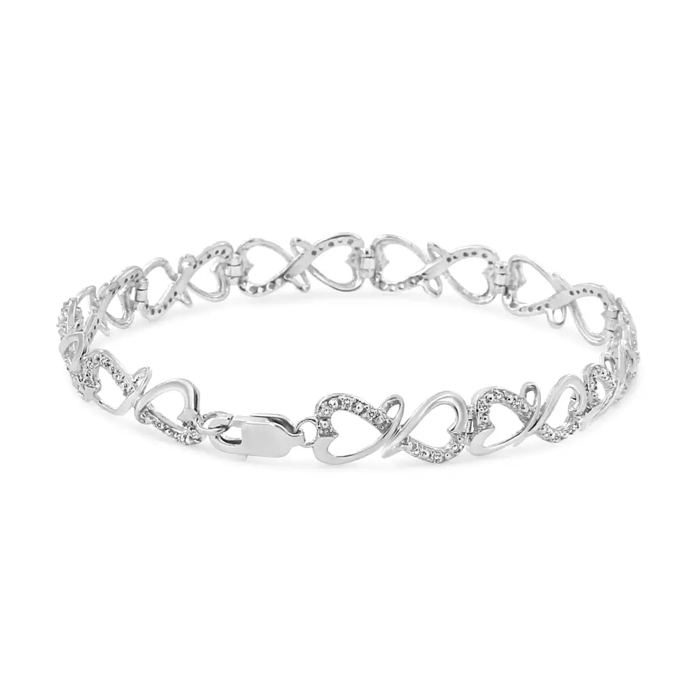 .925 Sterling Silver 1/3 Cttw Round-cut Diamond Double Heart Infinity Link 7.25’’ Bracelet (h-i Color I3 Clarity)