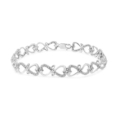 .925 Sterling Silver 1/3 Cttw Round-cut Diamond Double Heart Infinity Link 7.25’’ Bracelet (h-i Color I3 Clarity)