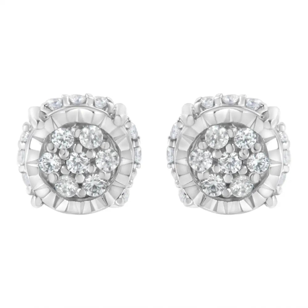 .925 Sterling Silver 1/3 Cttw Round-cut Diamond Floral Stud Earring (i-j Clarity I3 Color) - Fine Jewelry us Direct