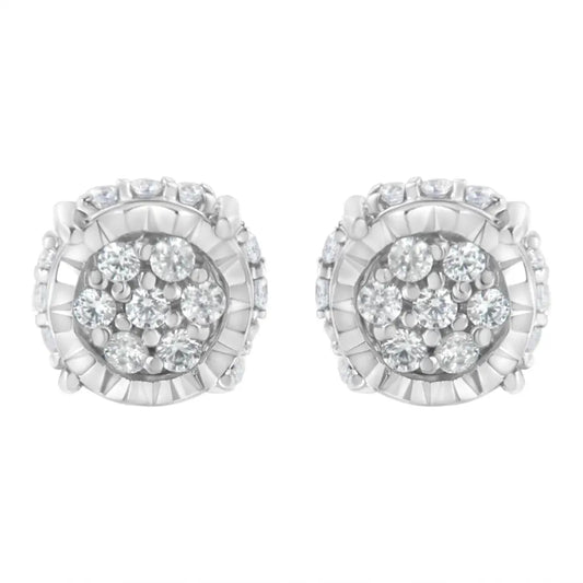 .925 Sterling Silver 1/3 Cttw Round-cut Diamond Floral Stud Earring (i-j Clarity I3 Color) - Fine Jewelry us Direct