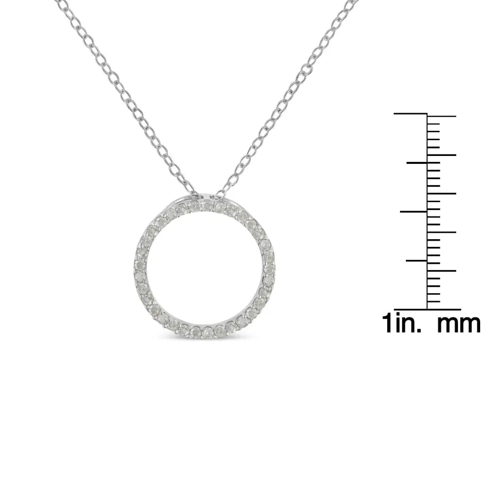 .925 Sterling Silver 1/3 Cttw Round-cut Diamond Open Circle Halo 18’’ Pendant Necklace (i-j Color I2-i3 Clarity)