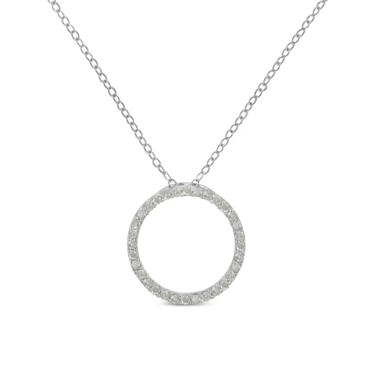 .925 Sterling Silver 1/3 Cttw Round-cut Diamond Open Circle Halo 18’’ Pendant Necklace (i-j Color I2-i3 Clarity)