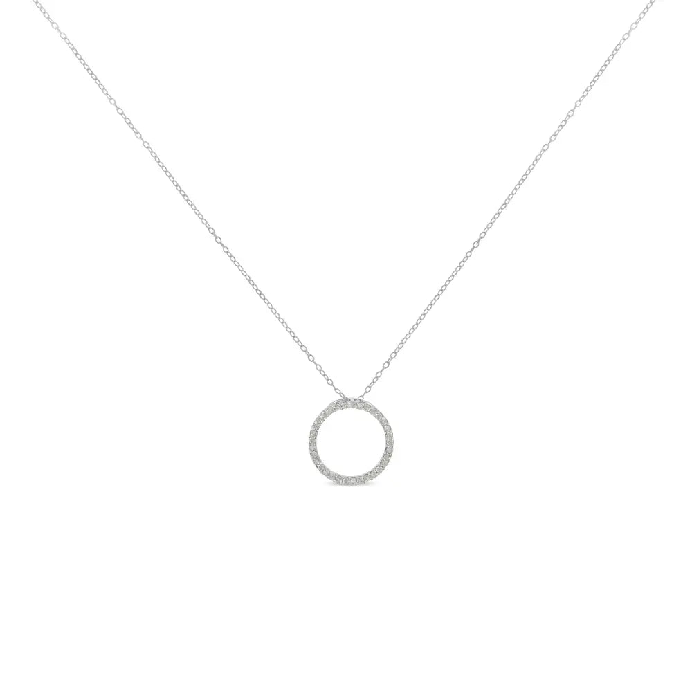 .925 Sterling Silver 1/3 Cttw Round-cut Diamond Open Circle Halo 18’’ Pendant Necklace (i-j Color I2-i3 Clarity)