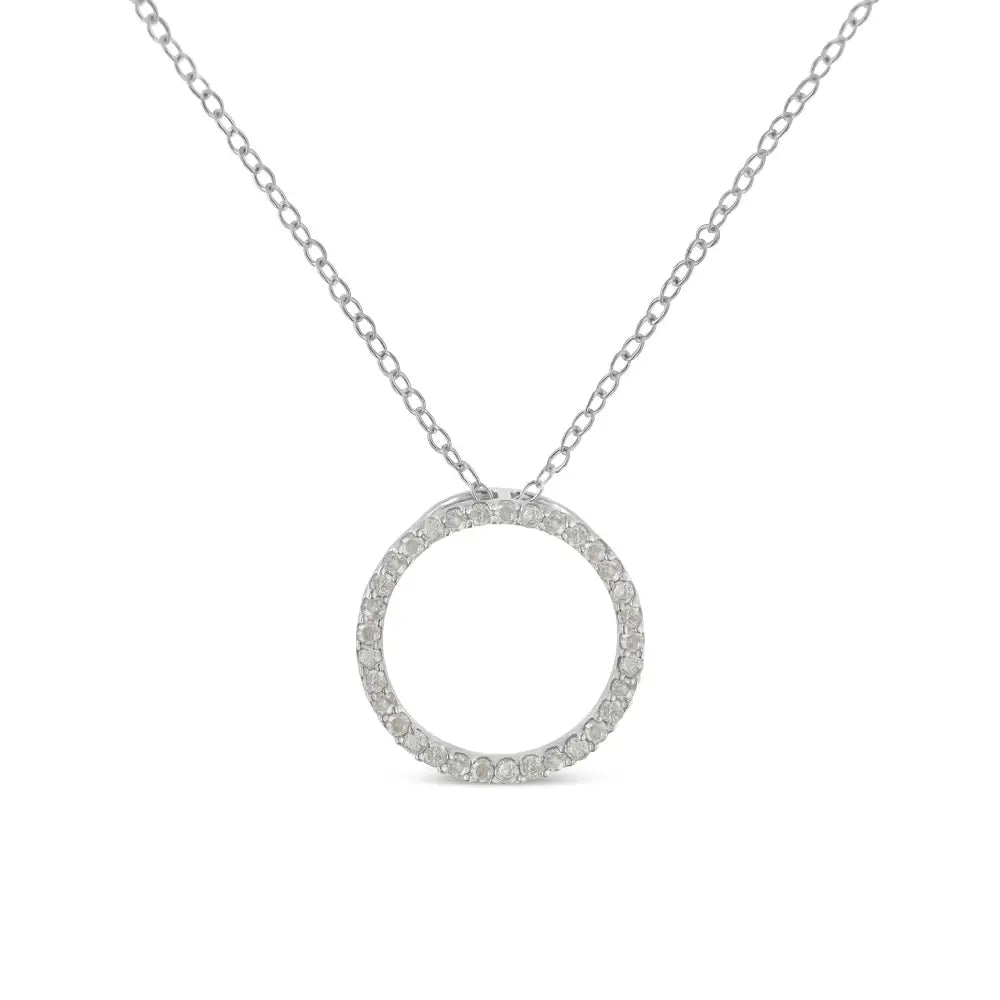 .925 Sterling Silver 1/3 Cttw Round-cut Diamond Open Circle Halo 18’’ Pendant Necklace (i-j Color I2-i3 Clarity)