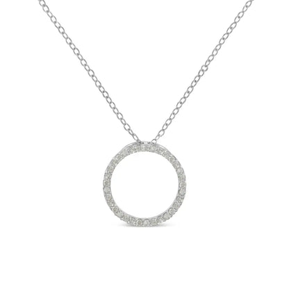 .925 Sterling Silver 1/3 Cttw Round-cut Diamond Open Circle Halo 18’’ Pendant Necklace (i-j Color I2-i3 Clarity)