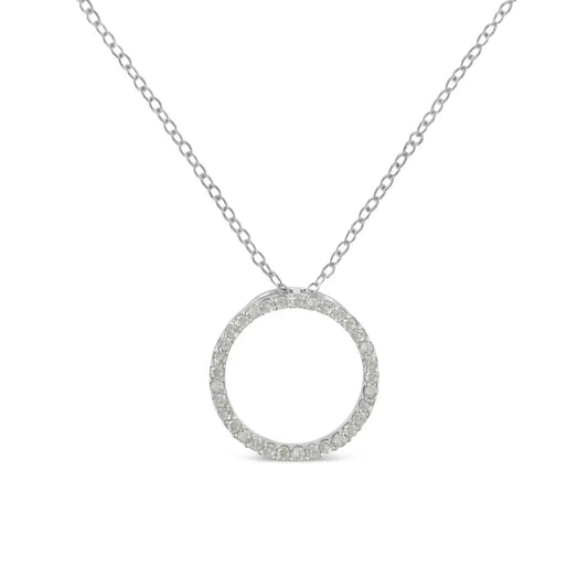 .925 Sterling Silver 1/3 Cttw Round-cut Diamond Open Circle Halo 18’’ Pendant Necklace (i-j Color I2-i3 Clarity)