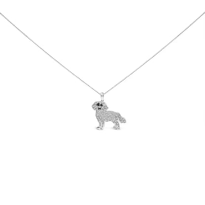 .925 Sterling Silver 1/3 Cttw White and Black Diamond Labrador Retriever Dog Pendant Necklace (i-j Color I2-i3 Clarity)