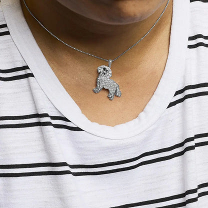 .925 Sterling Silver 1/3 Cttw White and Black Diamond Labrador Retriever Dog Pendant Necklace (i-j Color I2-i3 Clarity)