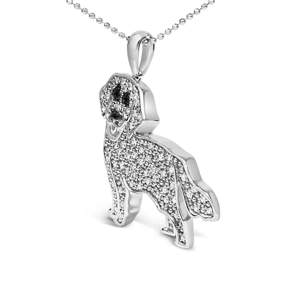 .925 Sterling Silver 1/3 Cttw White and Black Diamond Labrador Retriever Dog Pendant Necklace (i-j Color I2-i3 Clarity)