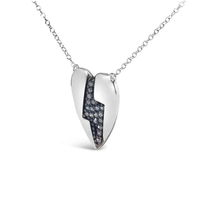 925 Sterling Silver 1/3 Ctw Blue Diamond Heart and Lightning Bolt Pendant Necklace (blue Color Si1-si2 Clarity)