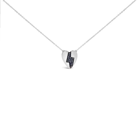 925 Sterling Silver 1/3 Ctw Blue Diamond Heart and Lightning Bolt Pendant Necklace (blue Color Si1-si2 Clarity)