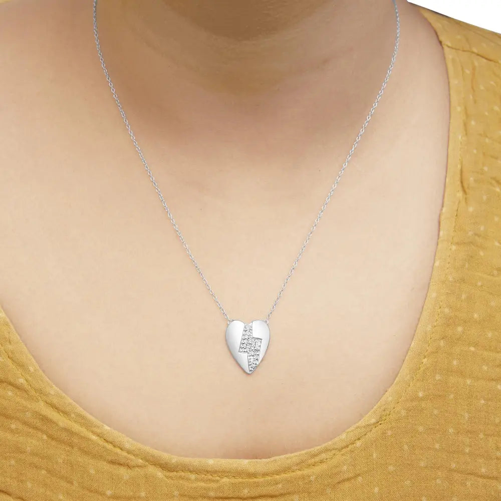 925 Sterling Silver 1/3 Ctw Diamond Heart and Lightning Bolt Pendant Necklace (h-i Color Si1-si2 Clarity) - 18’’