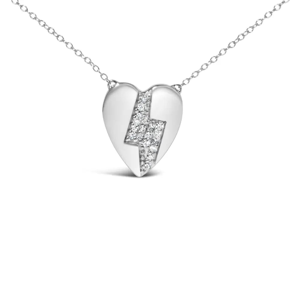 925 Sterling Silver 1/3 Ctw Diamond Heart and Lightning Bolt Pendant Necklace (h-i Color Si1-si2 Clarity) - 18’’