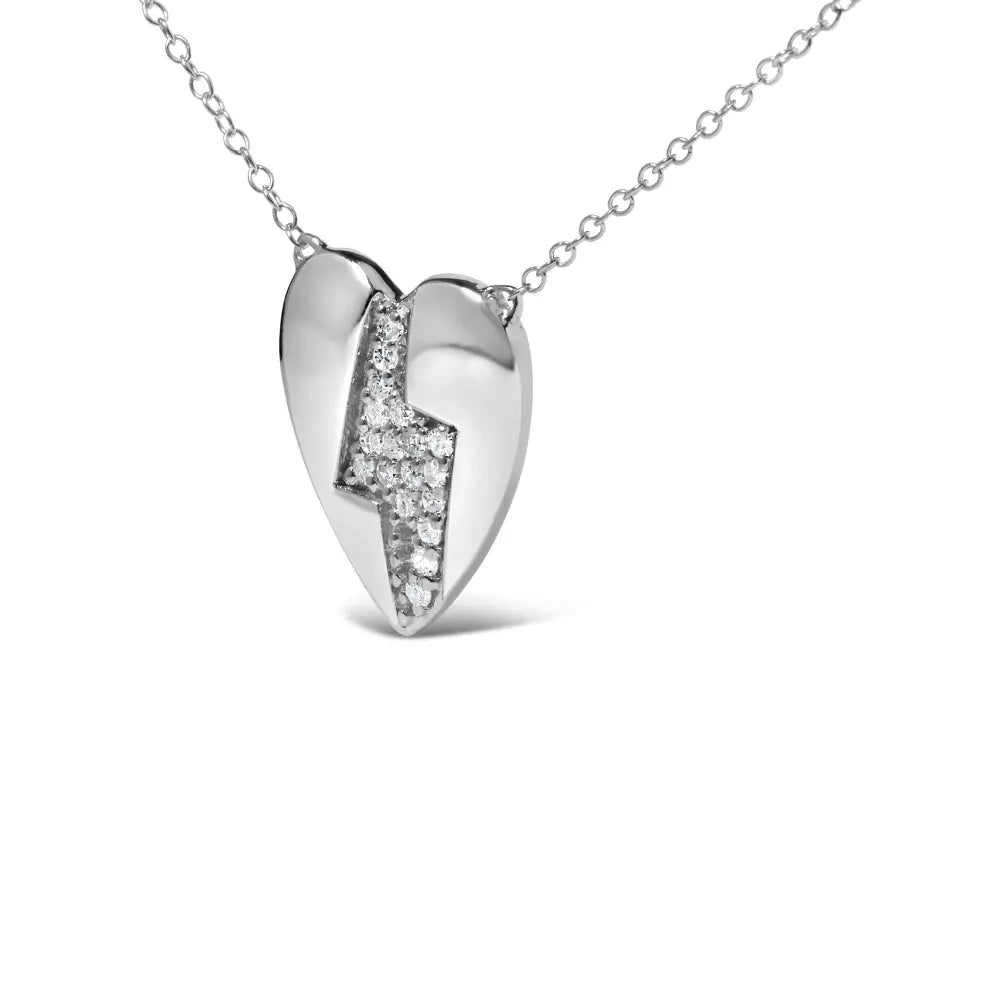 925 Sterling Silver 1/3 Ctw Diamond Heart and Lightning Bolt Pendant Necklace (h-i Color Si1-si2 Clarity) - 18’’