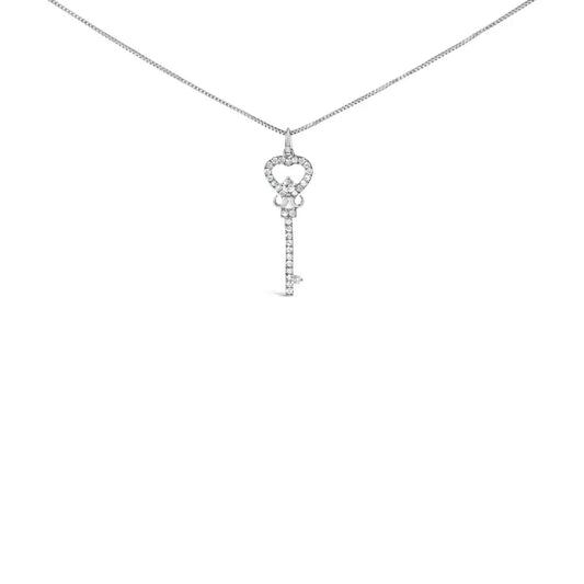 .925 Sterling Silver 1/3 Ctw Diamond Studded Key 18’’ Pendant Necklace (h-i Color I2-i3 Clarity) - Fine Jewelry