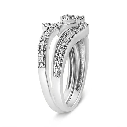 .925 Sterling Silver 1/3ct Cttw Multi-diamond Bypass Vintage-style Bridal Set Ring and Band (i-j Color I3 Clarity)