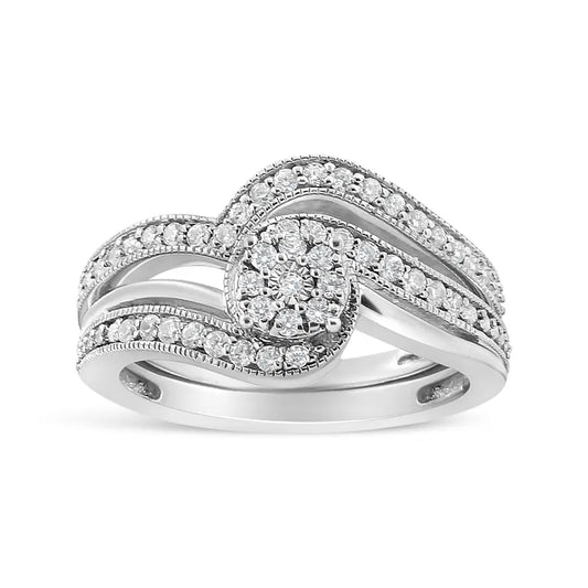 .925 Sterling Silver 1/3ct Cttw Multi-diamond Bypass Vintage-style Bridal Set Ring and Band (i-j Color I3 Clarity)