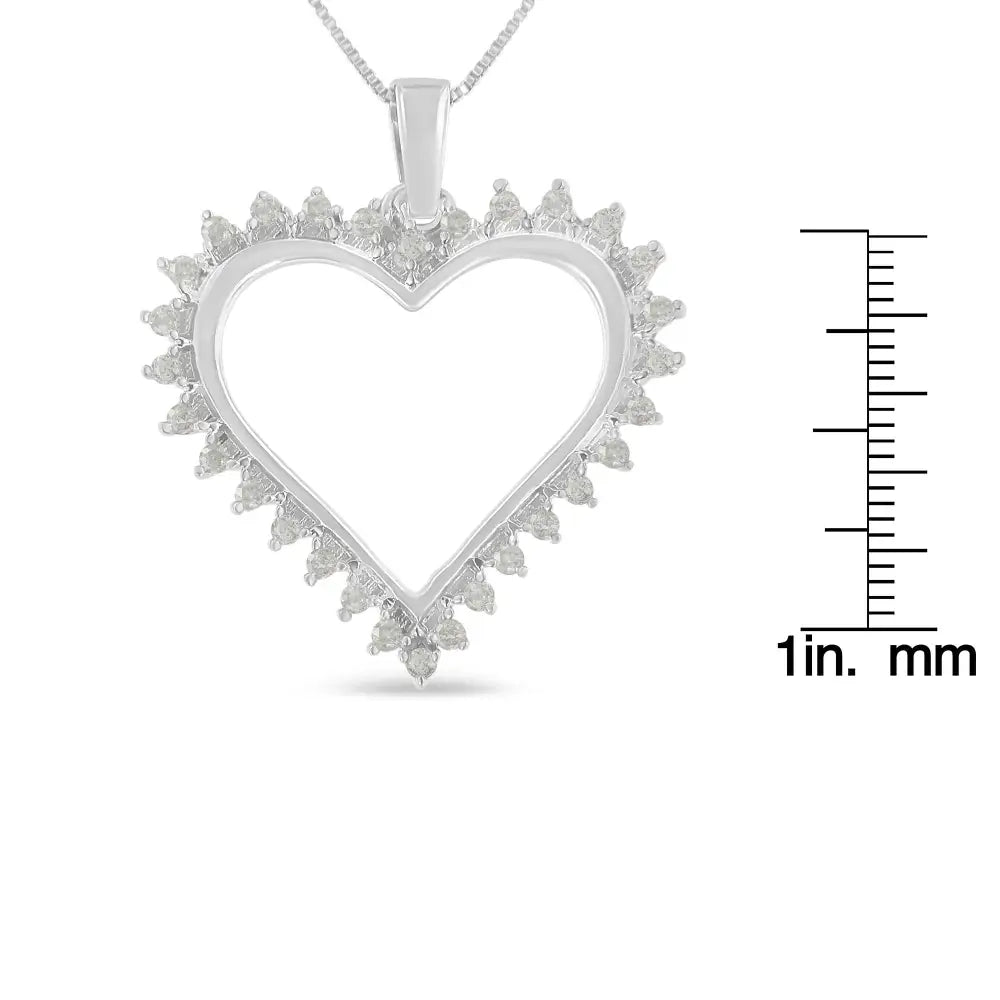 .925 Sterling Silver 1/4 Cttw 3-prong Diamond Open Heart 18’’ Pendant Necklace (i-j Color I3 Clarity) - Fine