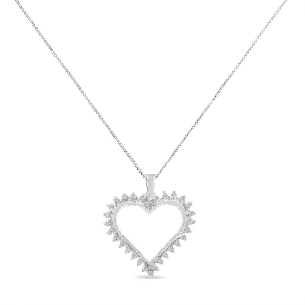 .925 Sterling Silver 1/4 Cttw 3-prong Diamond Open Heart 18’’ Pendant Necklace (i-j Color I3 Clarity) - Fine