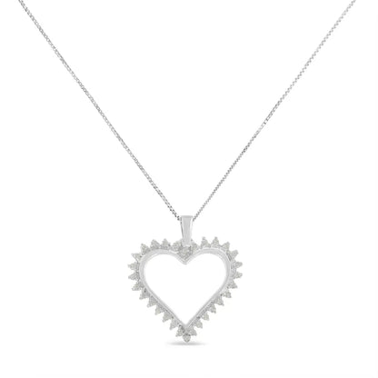 .925 Sterling Silver 1/4 Cttw 3-prong Diamond Open Heart 18’’ Pendant Necklace (i-j Color I3 Clarity) - Fine