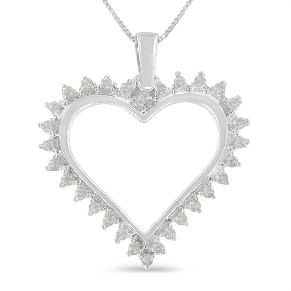 .925 Sterling Silver 1/4 Cttw 3-prong Diamond Open Heart 18’’ Pendant Necklace (i-j Color I3 Clarity) - Fine