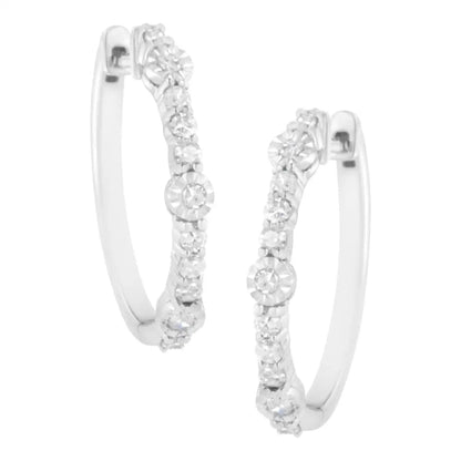 .925 Sterling Silver 1/4 Cttw Alternating Prong and Miracle Set Round-cut Diamond Hoop Earring (i-j Color I2-i3