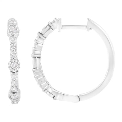 .925 Sterling Silver 1/4 Cttw Alternating Prong and Miracle Set Round-cut Diamond Hoop Earring (i-j Color I2-i3