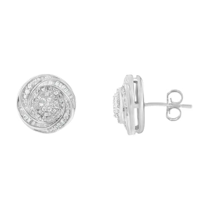 .925 Sterling Silver 1/4 Cttw Baguette and Round Diamond Swirl Love Knot Stud Earrings (i-j Color I3 Clarity) - Fine