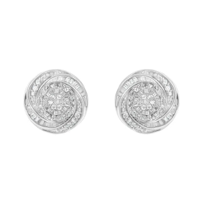 .925 Sterling Silver 1/4 Cttw Baguette and Round Diamond Swirl Love Knot Stud Earrings (i-j Color I3 Clarity) - Fine