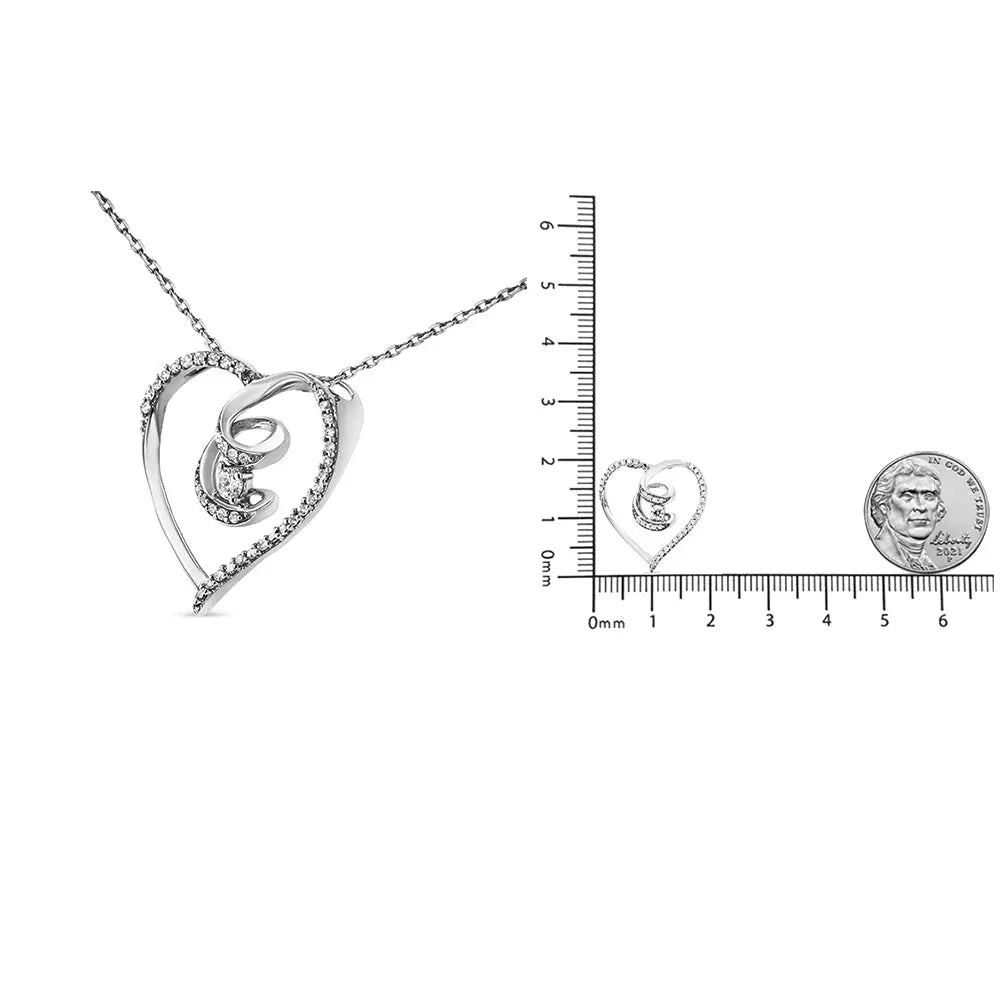 .925 Sterling Silver 1/4 Cttw Brilliant-cut Diamond Open Heart Twisted Awareness Ribbon 18’’ Pendant Necklace (h-i