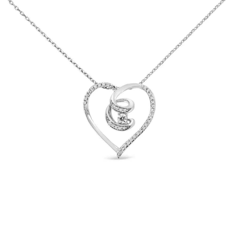 .925 Sterling Silver 1/4 Cttw Brilliant-cut Diamond Open Heart Twisted Awareness Ribbon 18’’ Pendant Necklace (h-i