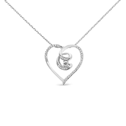 .925 Sterling Silver 1/4 Cttw Brilliant-cut Diamond Open Heart Twisted Awareness Ribbon 18’’ Pendant Necklace (h-i