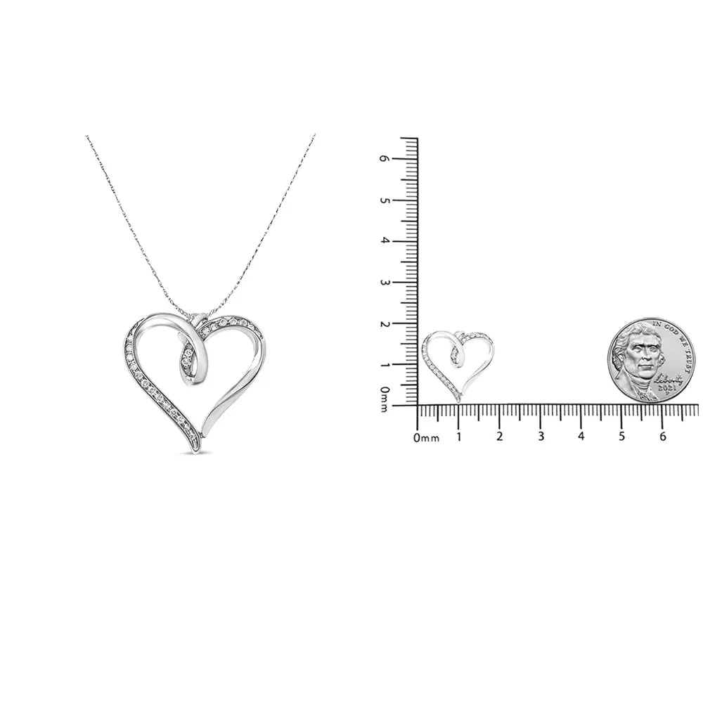 .925 Sterling Silver 1/4 Cttw Channel Set Diamond Heart 18’’ Pendant Necklace (i-j Color I3 Clarity) - Fine Jewelry