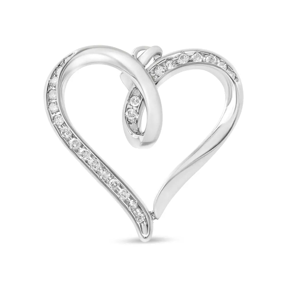 .925 Sterling Silver 1/4 Cttw Channel Set Diamond Heart 18’’ Pendant Necklace (i-j Color I3 Clarity) - Fine Jewelry