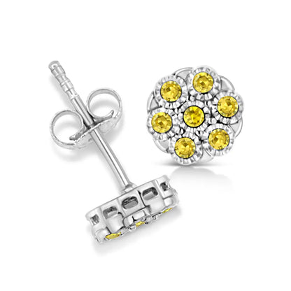 .925 Sterling Silver 1/4 Cttw Color Diamond Cluster Flower Earrings - Fine Jewelry us Direct